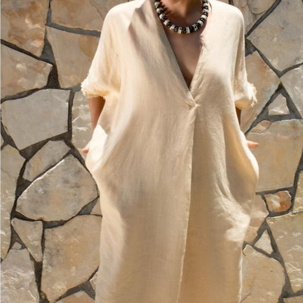 Zara Cream V-Neck Swim Cover-Up
